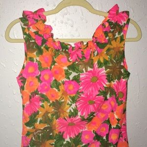 Floral Vintage Sleeveless Dress - Pink and Orange